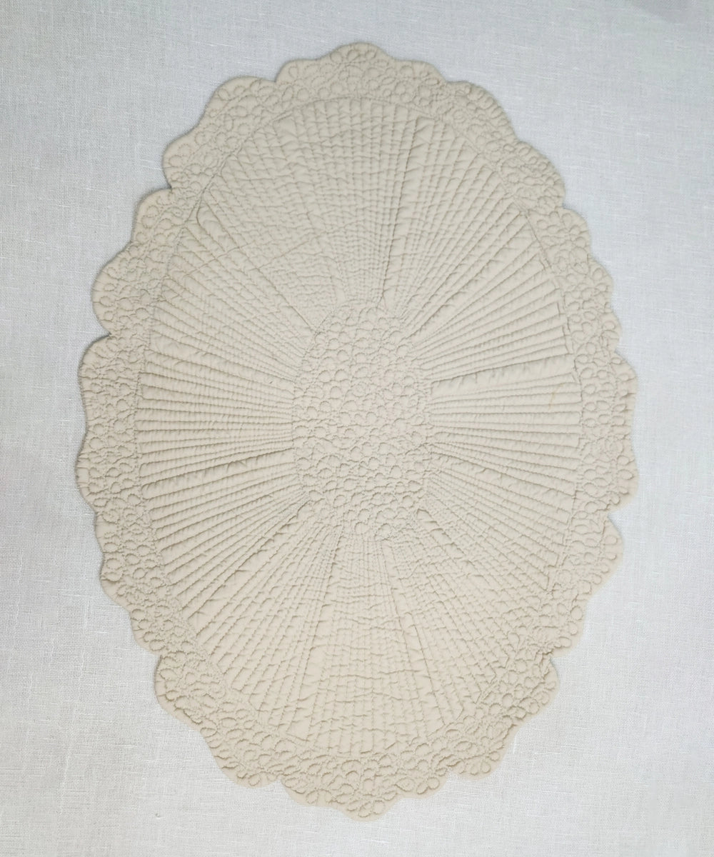 Set of 2 quilted cotton Cream oval table mats (14.5"x20.5")