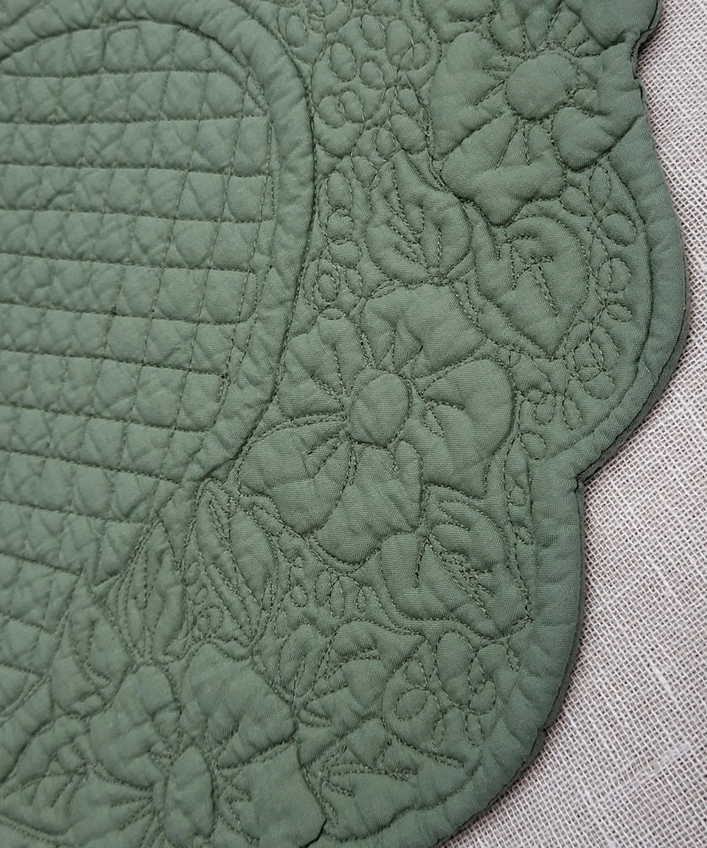 Set of 2 quilted cotton Light Olive oval table mats (14.5"x20")