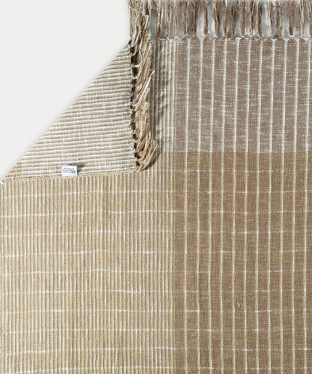 Beige & Cream Stripes & Checks Handwoven Cotton Slub King Bedcover (92"x104")