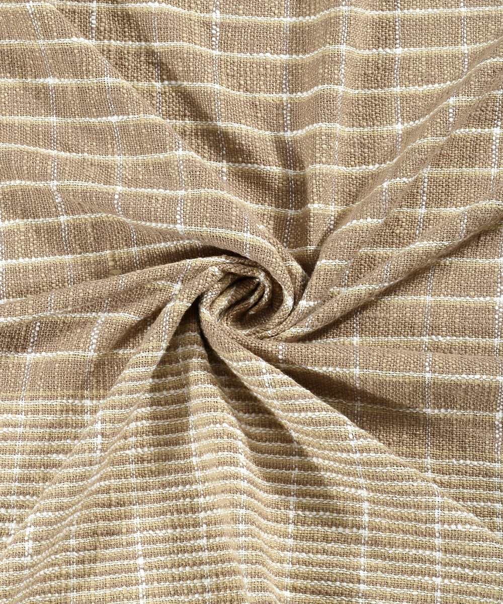 Beige & Cream Stripes & Checks Handwoven Cotton Slub King Bedcover (92"x104")