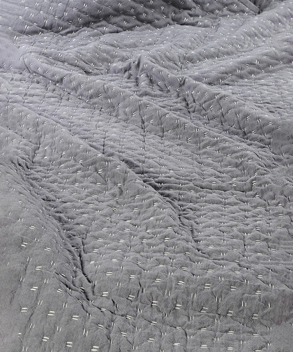 Dark Grey Quilted Criss Cross & Snow White Stripe Comforter with 2 Pillow Covers