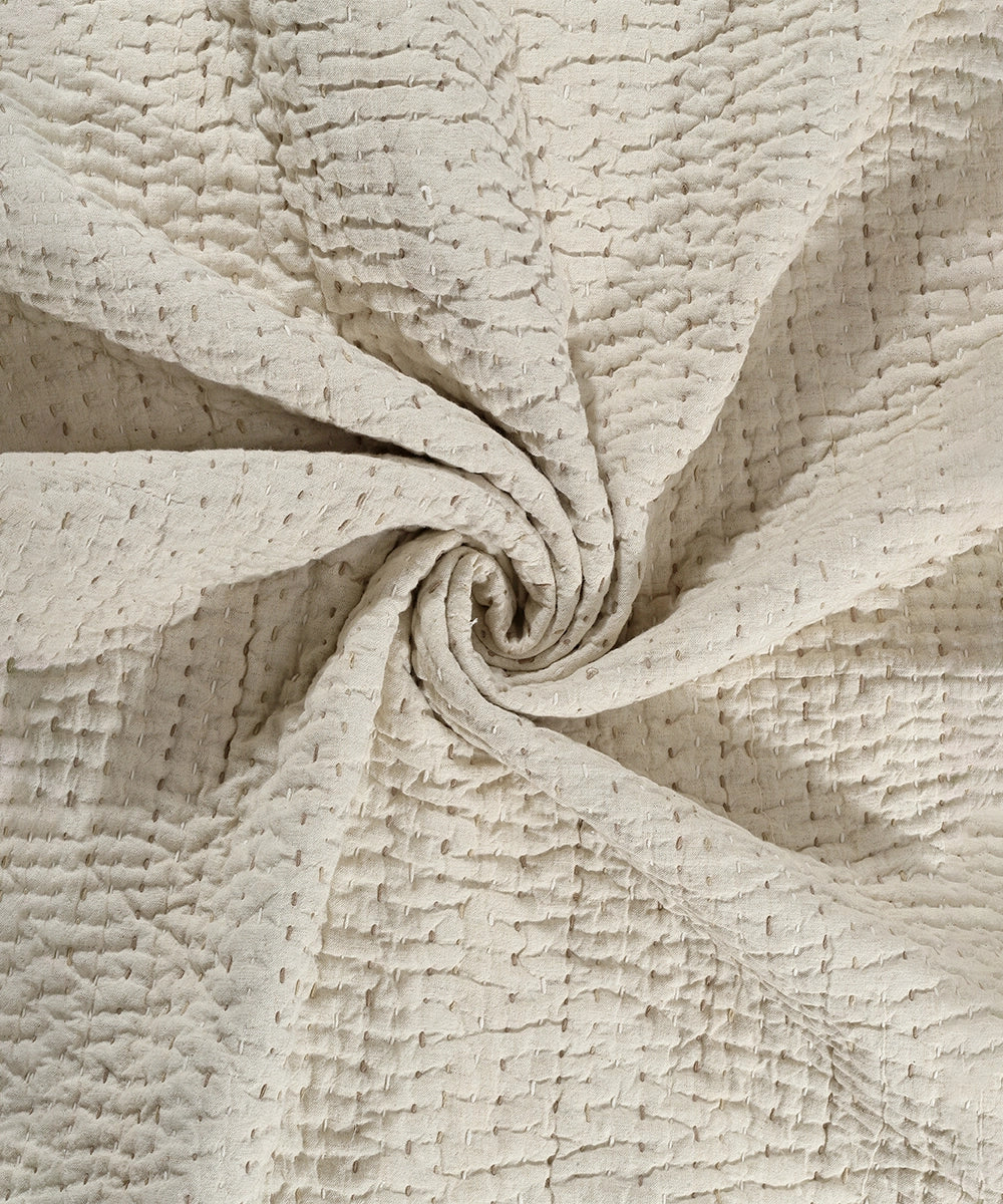 Beige Flax (Linen) Hand Quilted & Grey Stripe  Comforter with 2 Pillow Covers