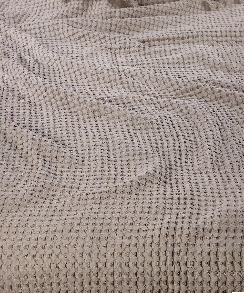 Solid Beige Waffle Bedcover with 2 Pillow Covers