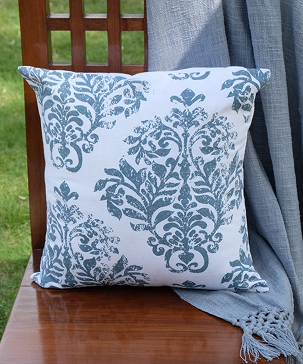 Cream Distress Damask Cotton Cushion Cover (16"x16")