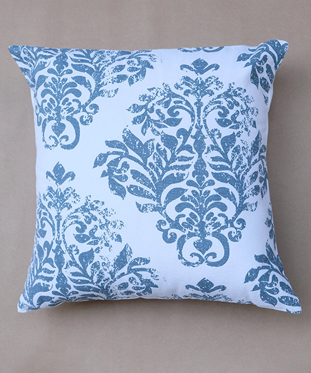 Cream Distress Damask Cotton Cushion Cover (16"x16")