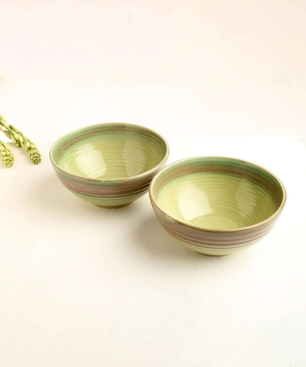 Set of 2 Parrot Green Ceramic Serving Bowl (Dia- 7.5in, H- 3.25in)