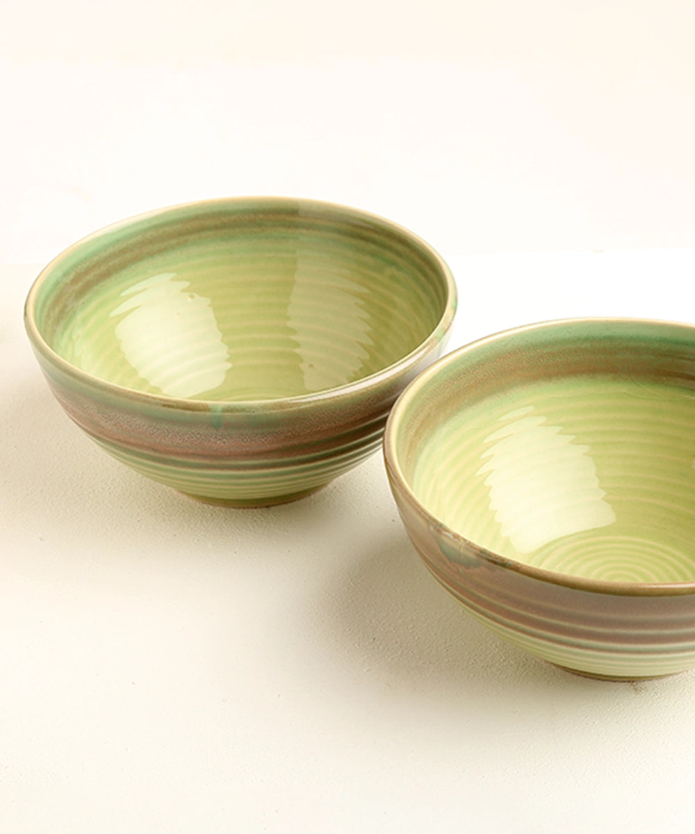 Set of 2 Parrot Green Ceramic Serving Bowl (Dia- 7.5in, H- 3.25in)