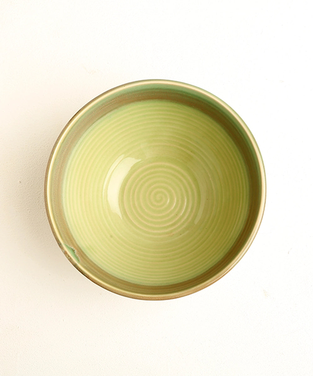 Set of 2 Parrot Green Ceramic Serving Bowl (Dia- 7.5in, H- 3.25in)