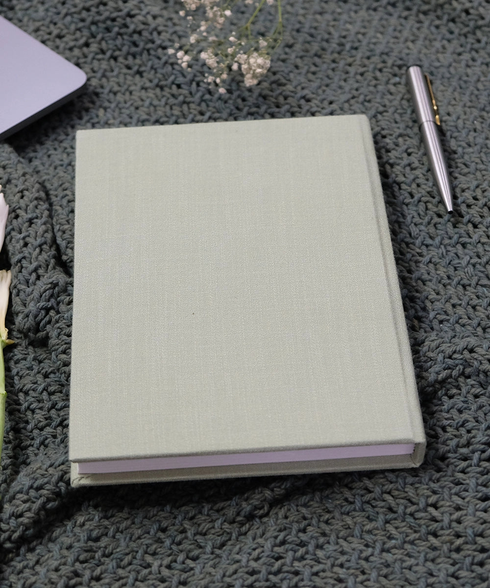 Sage Green Floral Matka Cotton Hand Embroidered Diary with Handmade Paper