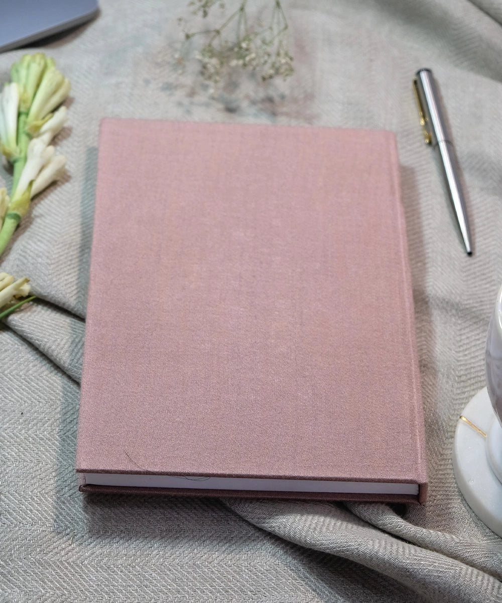 Light Dusty Brown Cotton Silk Cross Hand Embroidered Diary with Handmade Paper