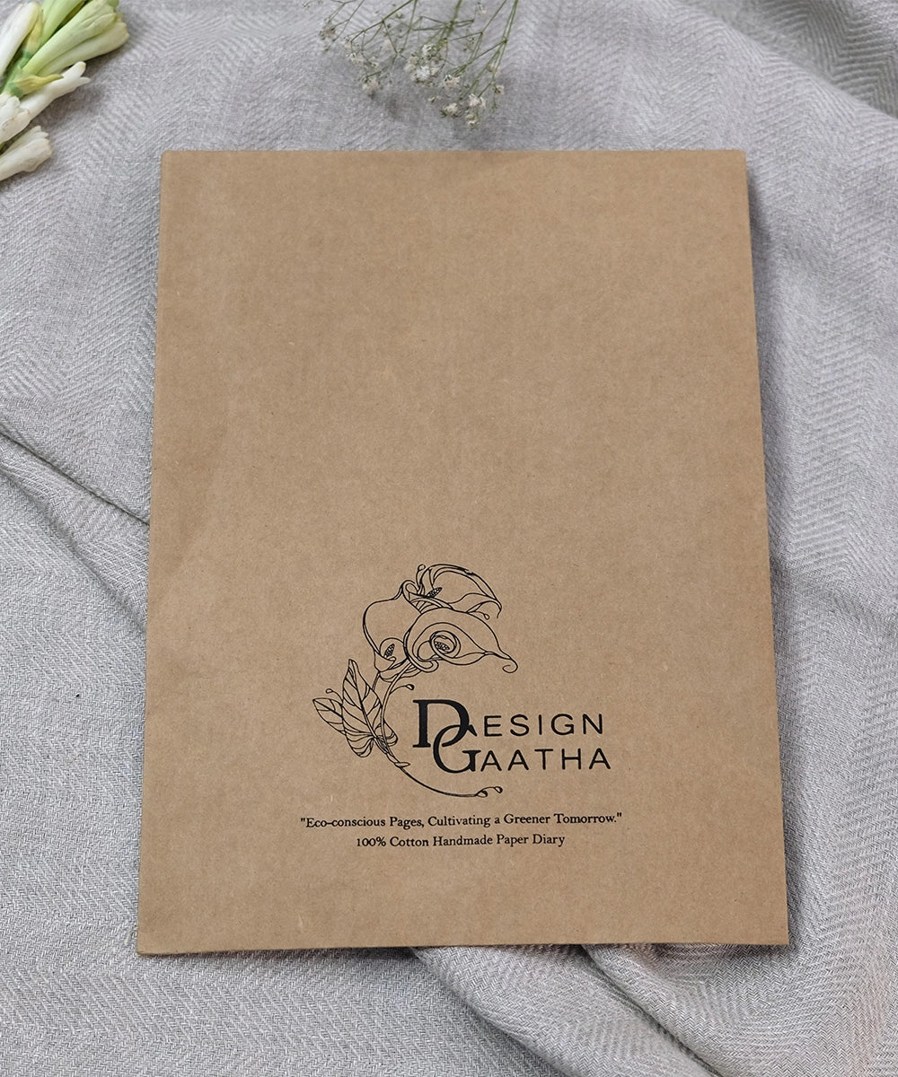 Light Dusty Brown Cotton Silk Cross Hand Embroidered Diary with Handmade Paper