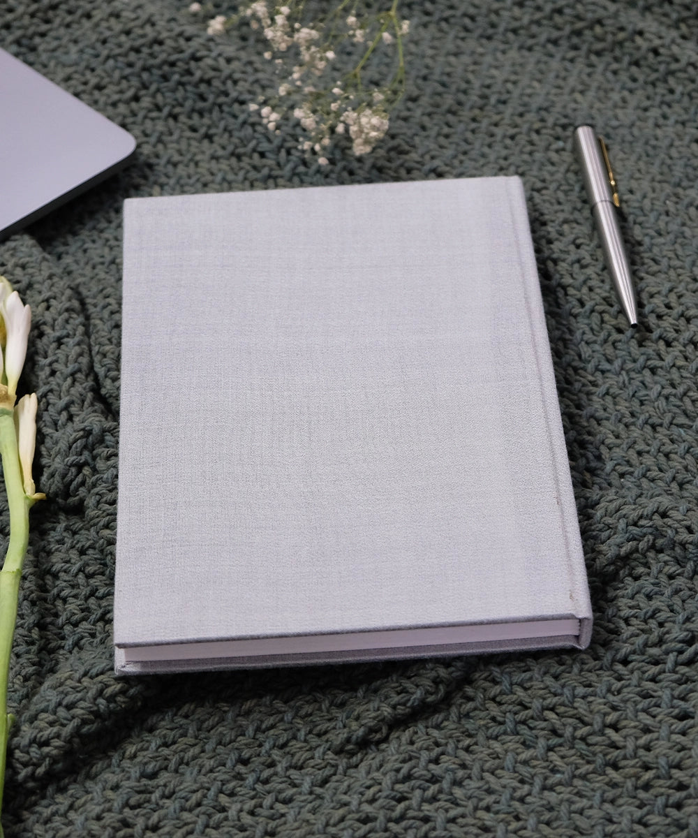 Grey Floral Cotton Silk Hand Embroidered Diary with Handmade Paper