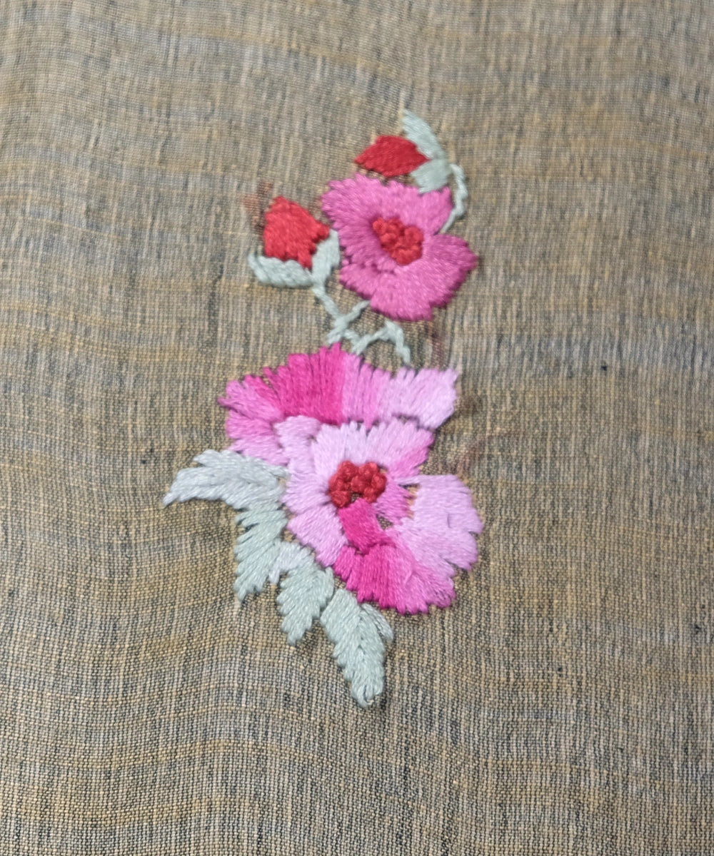 Brown Floral Handloom Cotton Hand Embroidered Diary with Handmade Paper