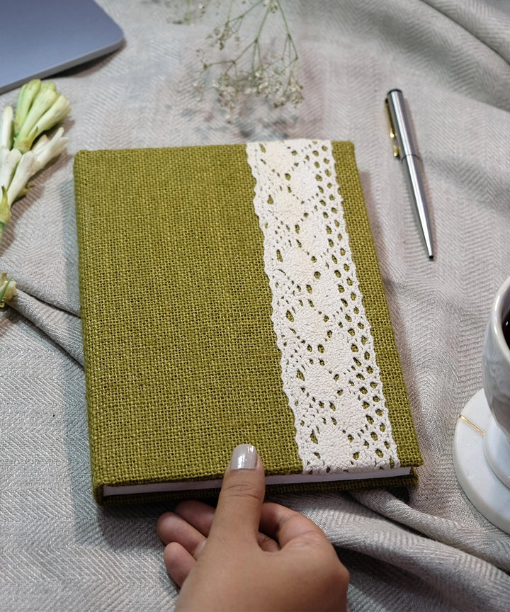 Olive Jute with Crochet lace Handmade Diary