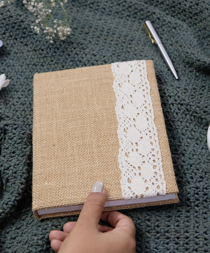 Beige Jute with Crochet lace Handmade Diary