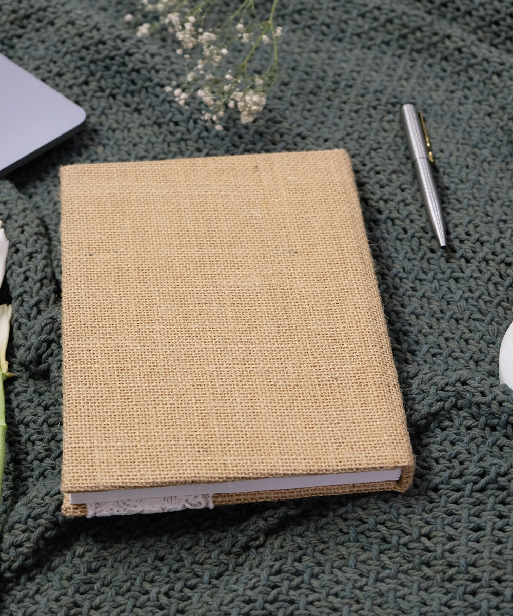 Beige Jute with Mesh Scallop Lace Handmade Diary