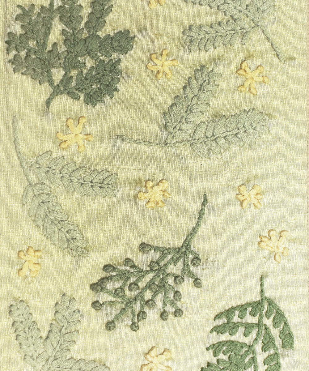 Fennel Green Dupion Leaf Hand Embroidered Diary