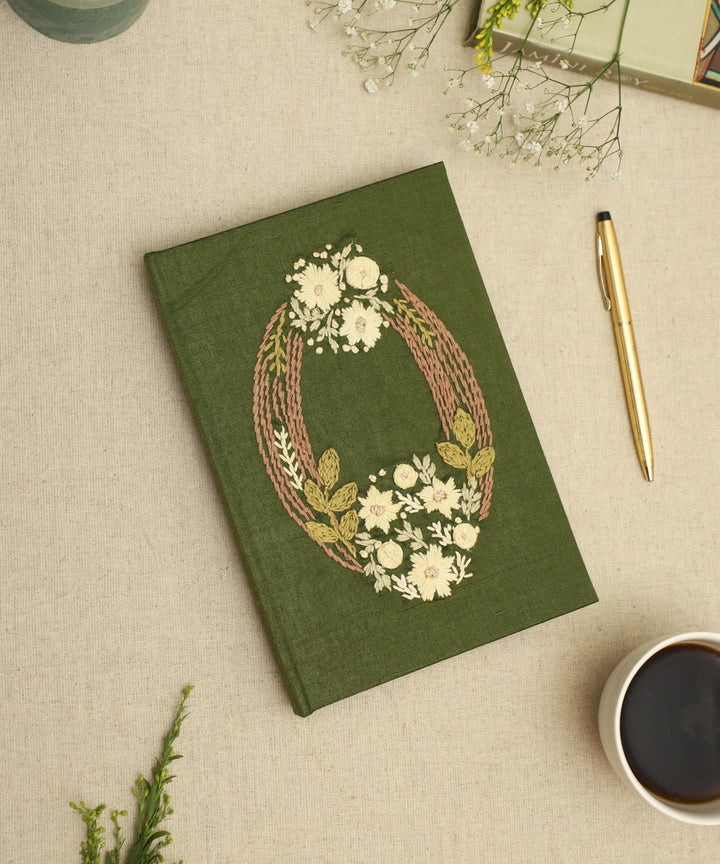 Olive Viscose Oval Hand Embroidered Cover Diary