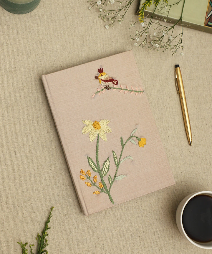 Beige Viscose Hand Embroidered Diary