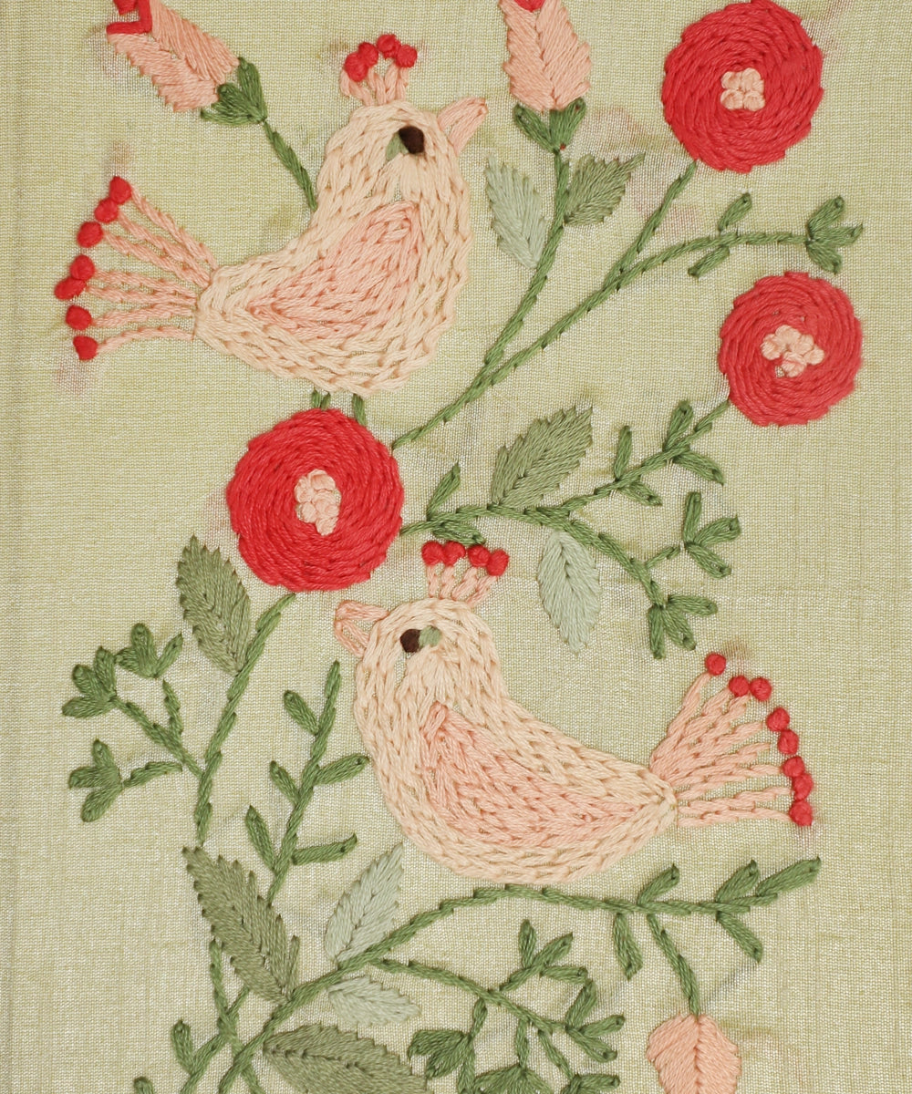 Fennel Green Dupion Bird Hand Embroidered Diary