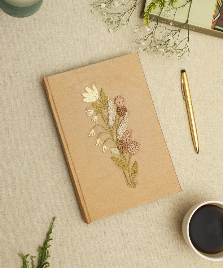 Light Brown Floral Viscose Hand Embroidered Diary