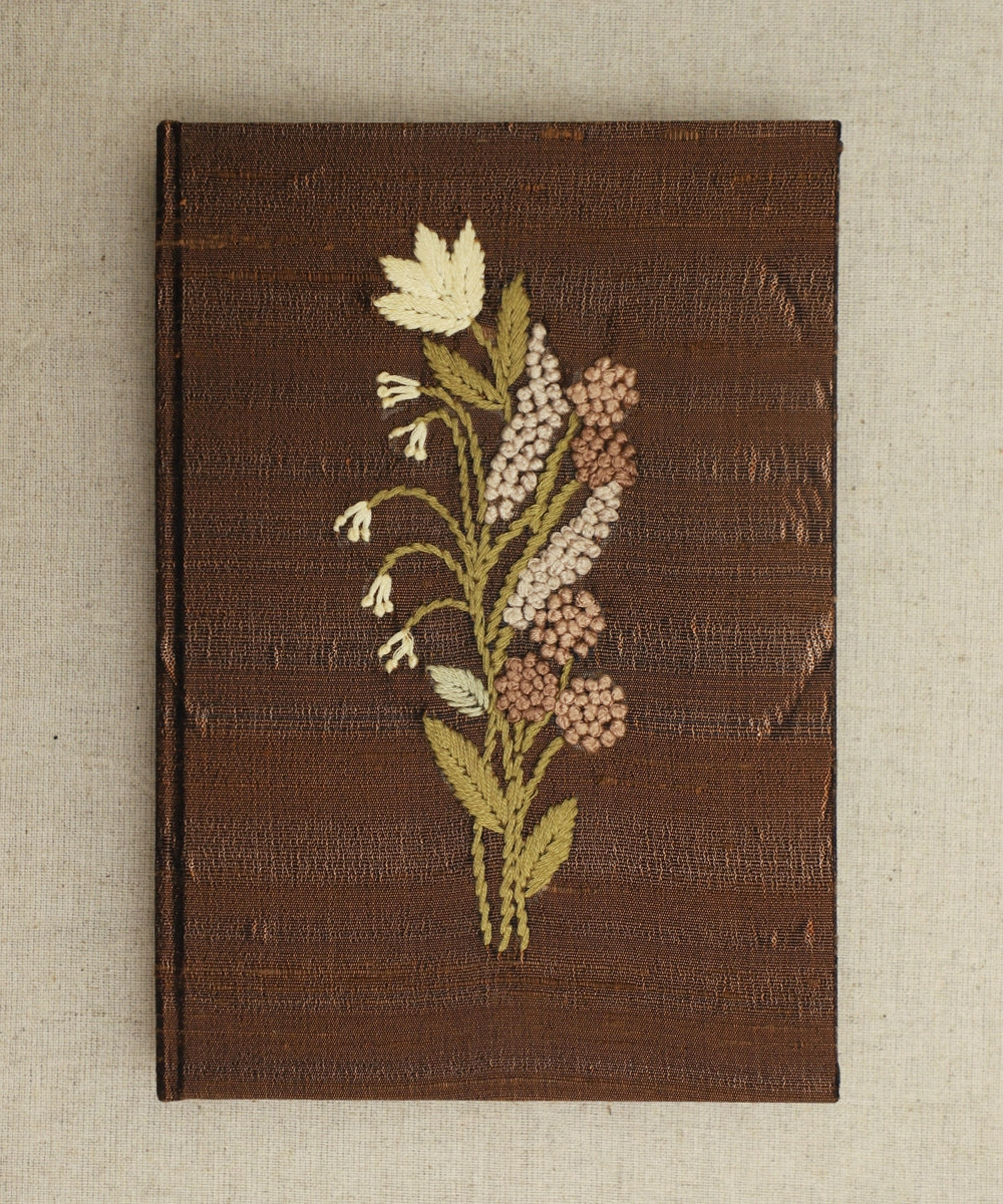 Dark Brown Floral Viscose Hand Embroidered Diary