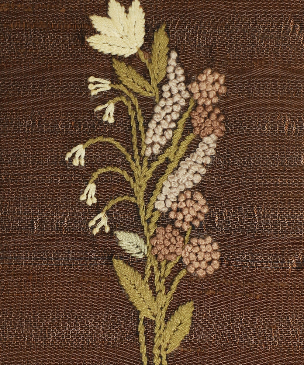 Dark Brown Floral Viscose Hand Embroidered Diary