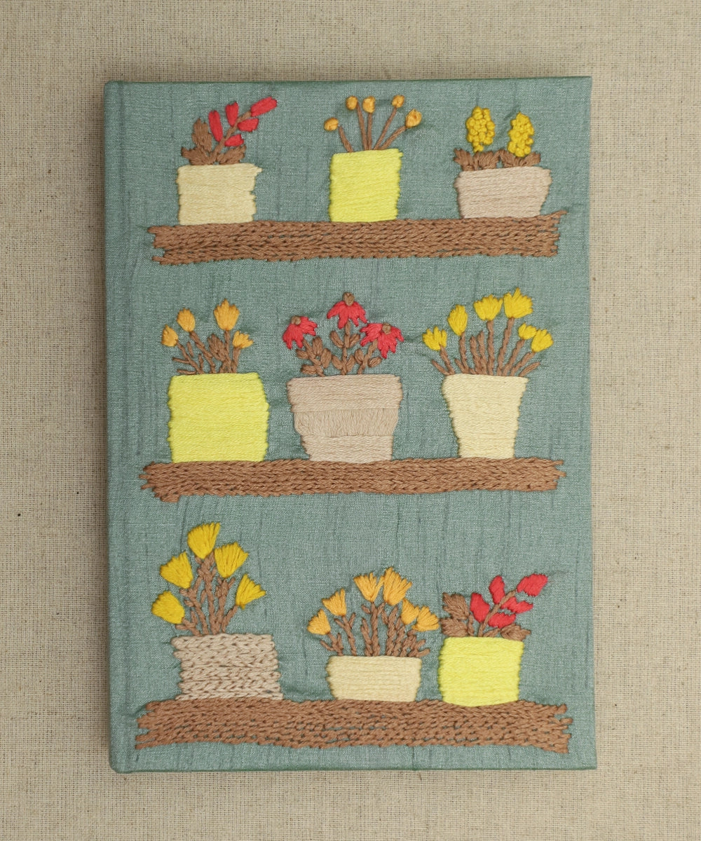 Sea Green Dupion Hand Embroidered Diary