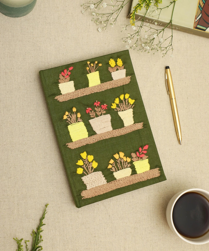 Dark Olive Viscose Hand Embroidered Diary