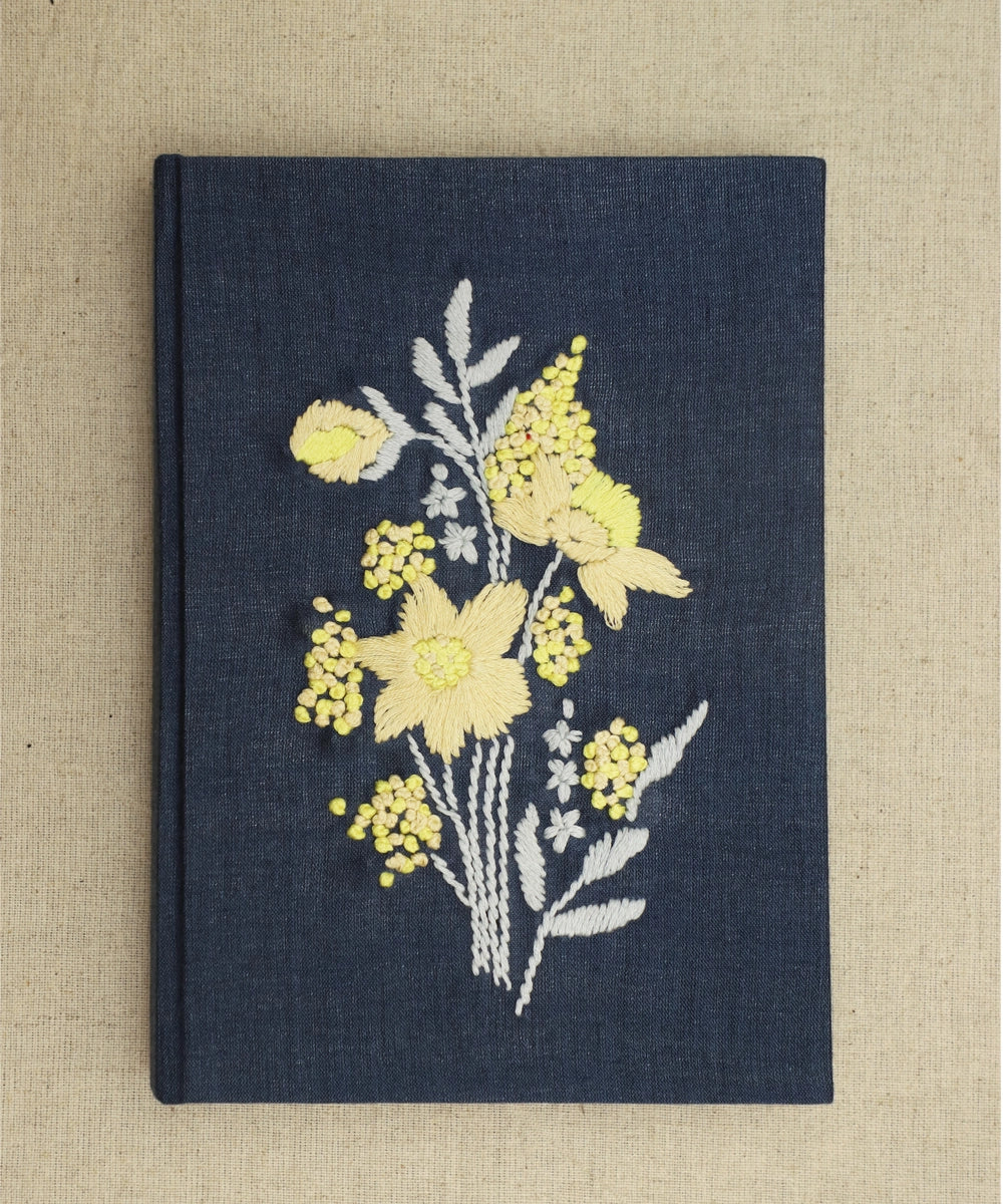 Deep Blue Floral Cotton Hand Embroidered Diary