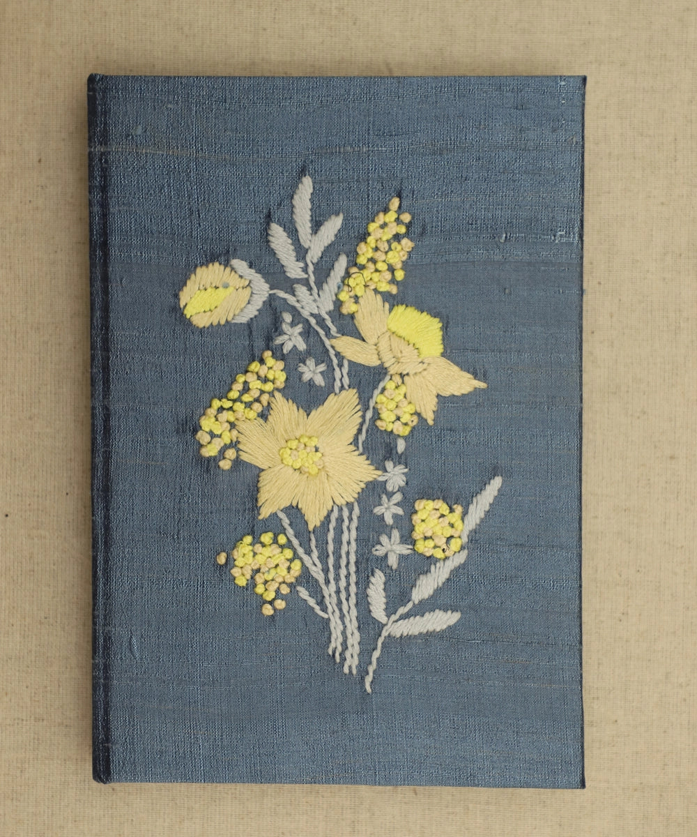 Ocean Blue Floral Dupion Hand Embroidered Diary