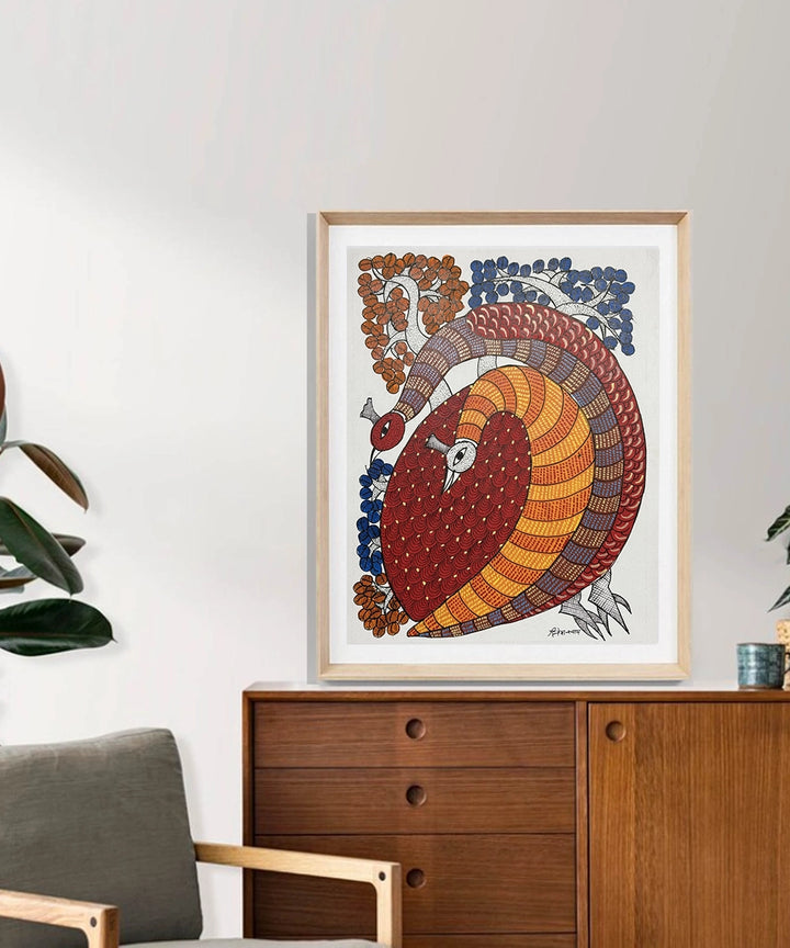 Gond Painting | Two Peacock | 11.5 x 15 Inches | Unframed