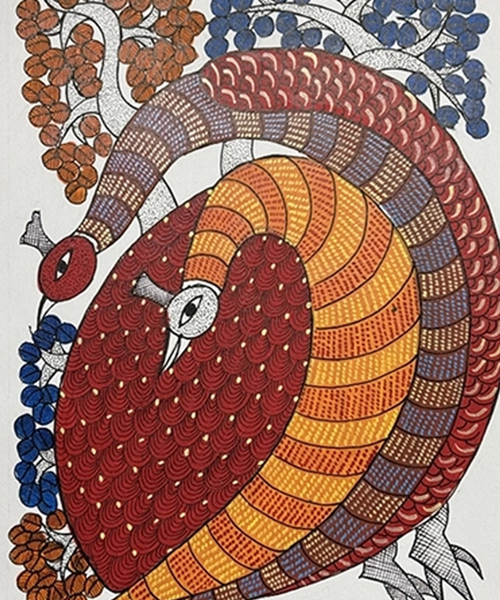 Gond Painting | Two Peacock | 11.5 x 15 Inches | Unframed