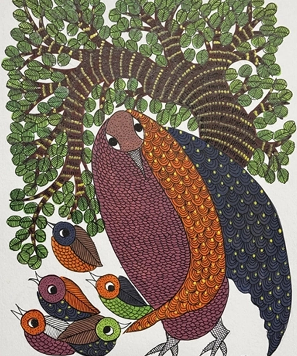 Gond Painting | Owl | 11.5 x 15 Inches | Unframed