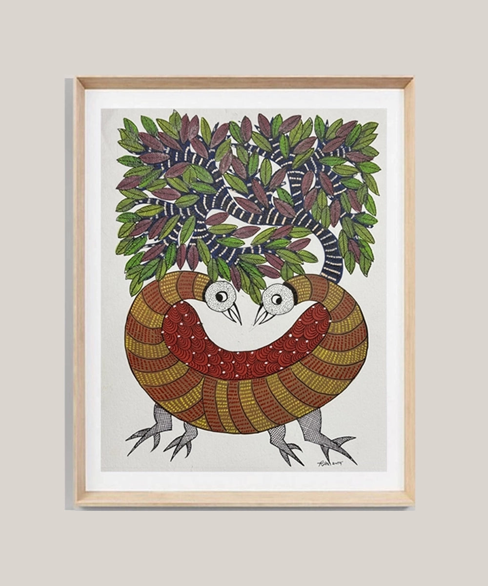 Gond Painting | Peacock | 11.5 x 15 Inches | Unframed