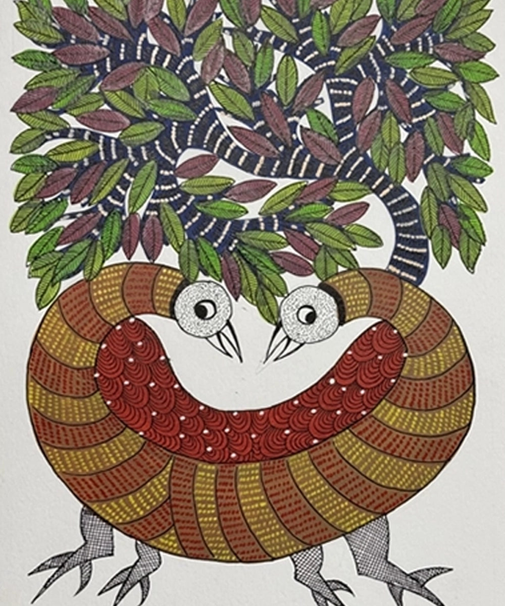 Gond Painting | Peacock | 11.5 x 15 Inches | Unframed