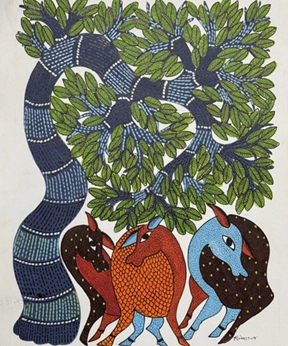 Gond Painting | Deer | 11.5 x 15 Inches | Unframed