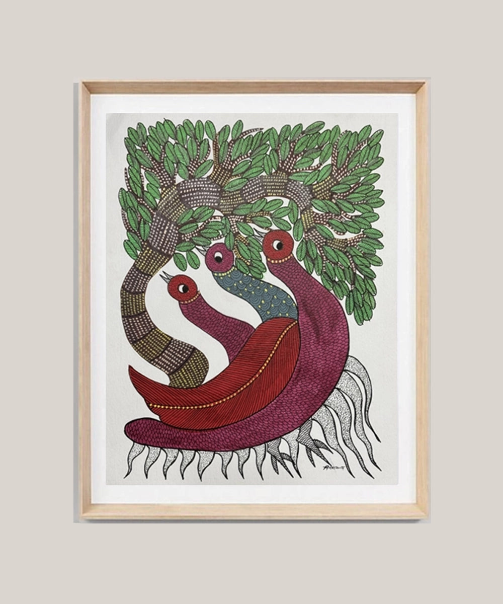 Gond Painting | Peacock | 11.5 x 15 Inches | Unframed