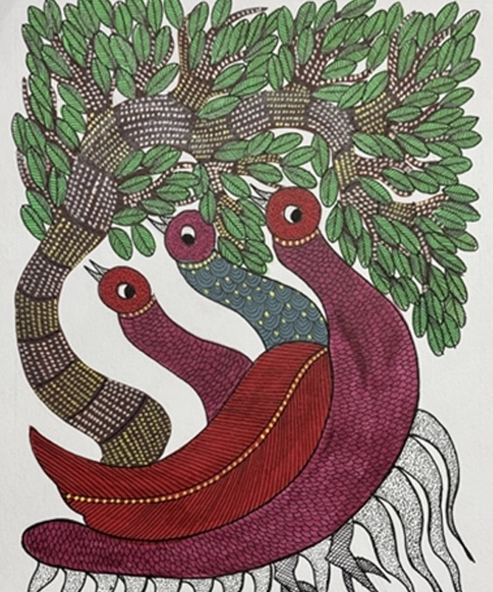 Gond Painting | Peacock | 11.5 x 15 Inches | Unframed