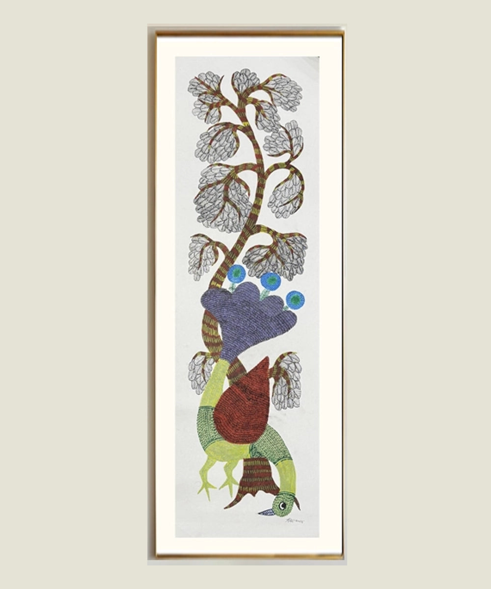 Gond Painting | Peacock | 1 x 3 Feet | Unframed