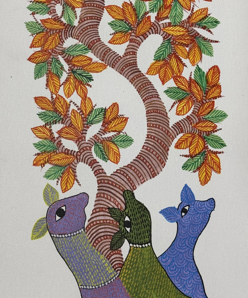 Gond Painting | Deers | 1 x 3 Feet | Unframed