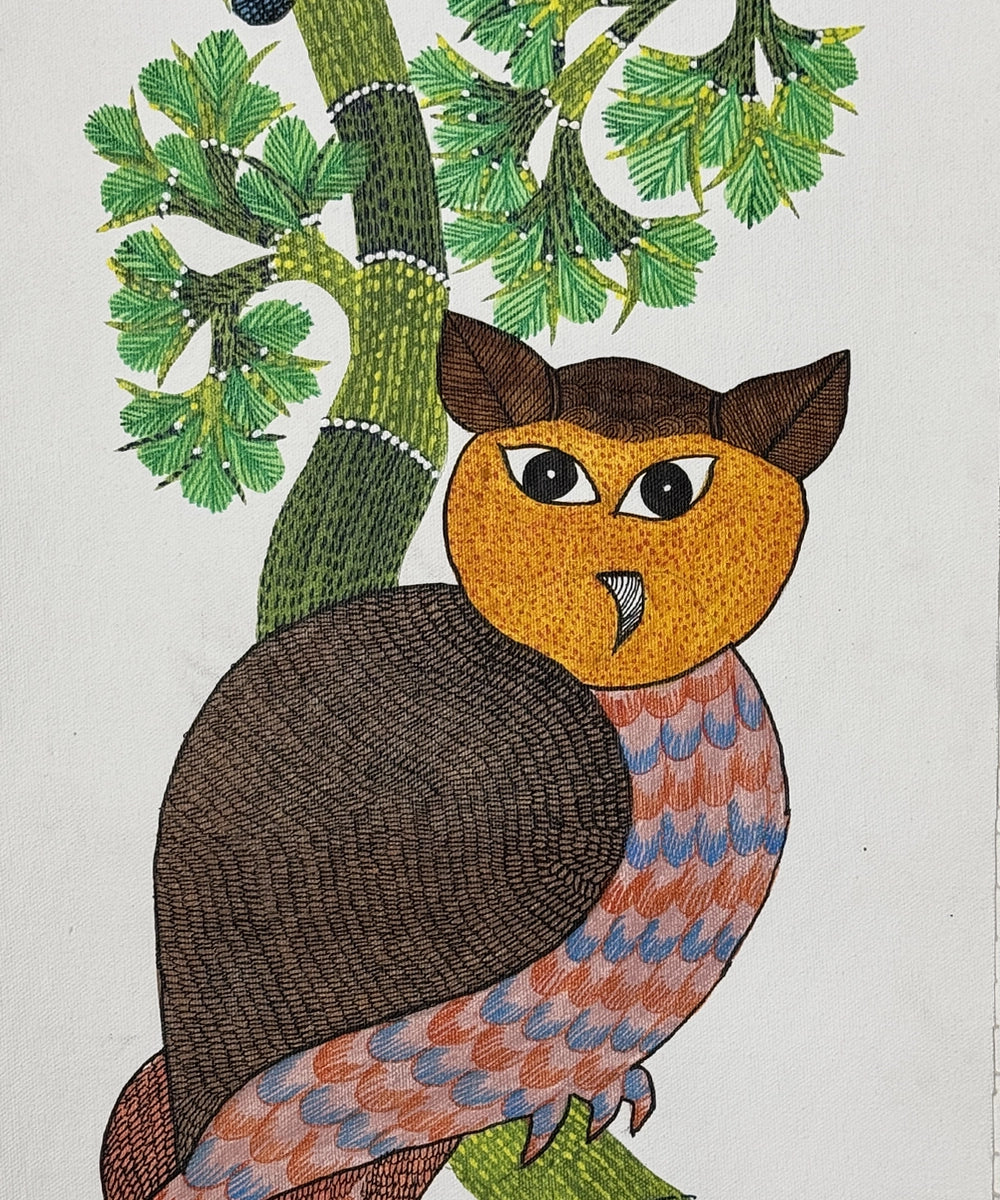 Gond Painting | Owl | 1 x 3 Feet | Unframed