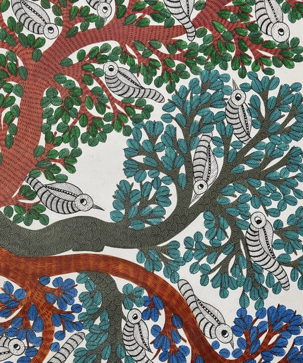 Gond Painting | Elephants & Trees | 2.5 x 2.5 Feet | Unframed