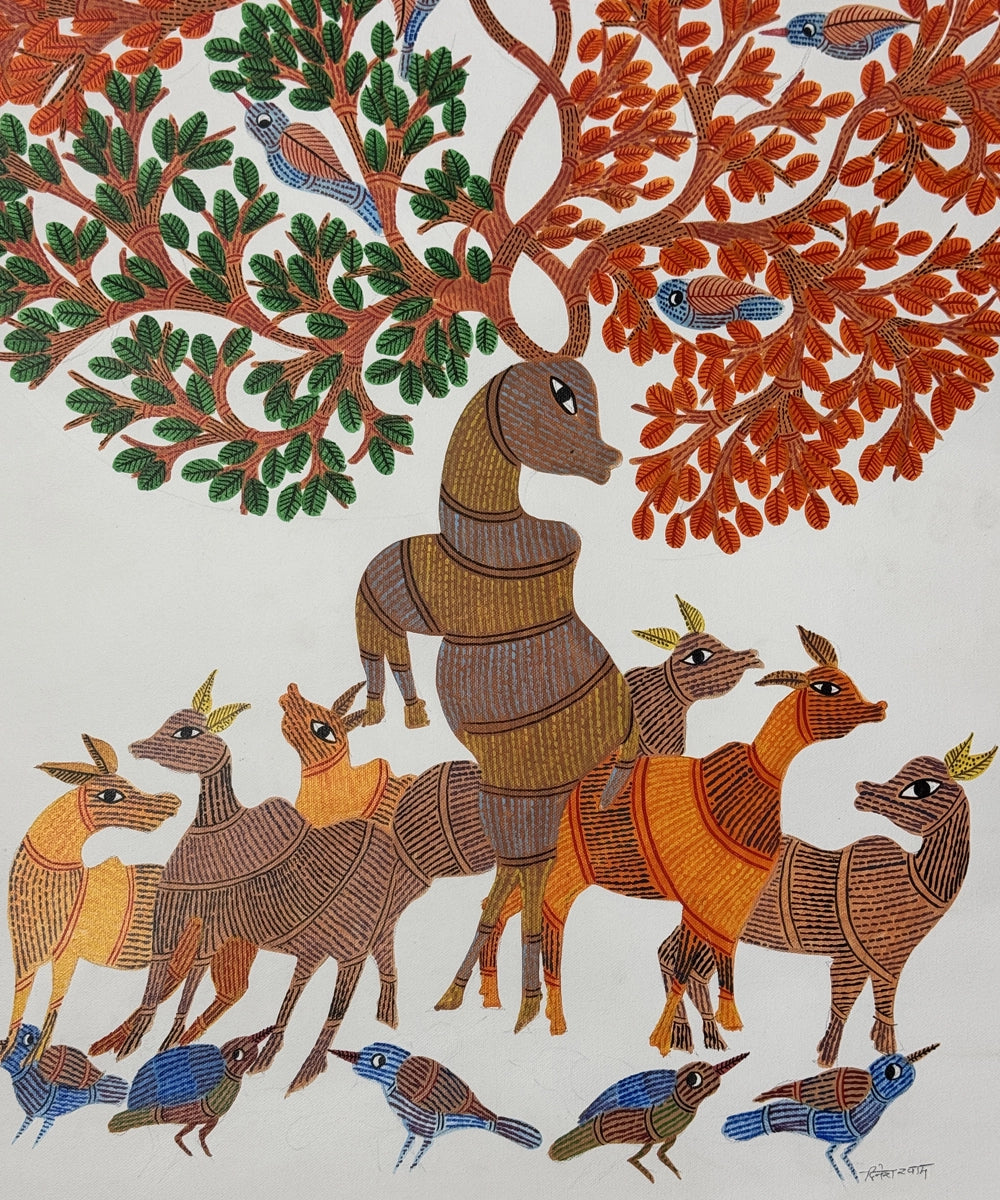 Gond Painting | Deers | 2 x 3 Feet | Unframed