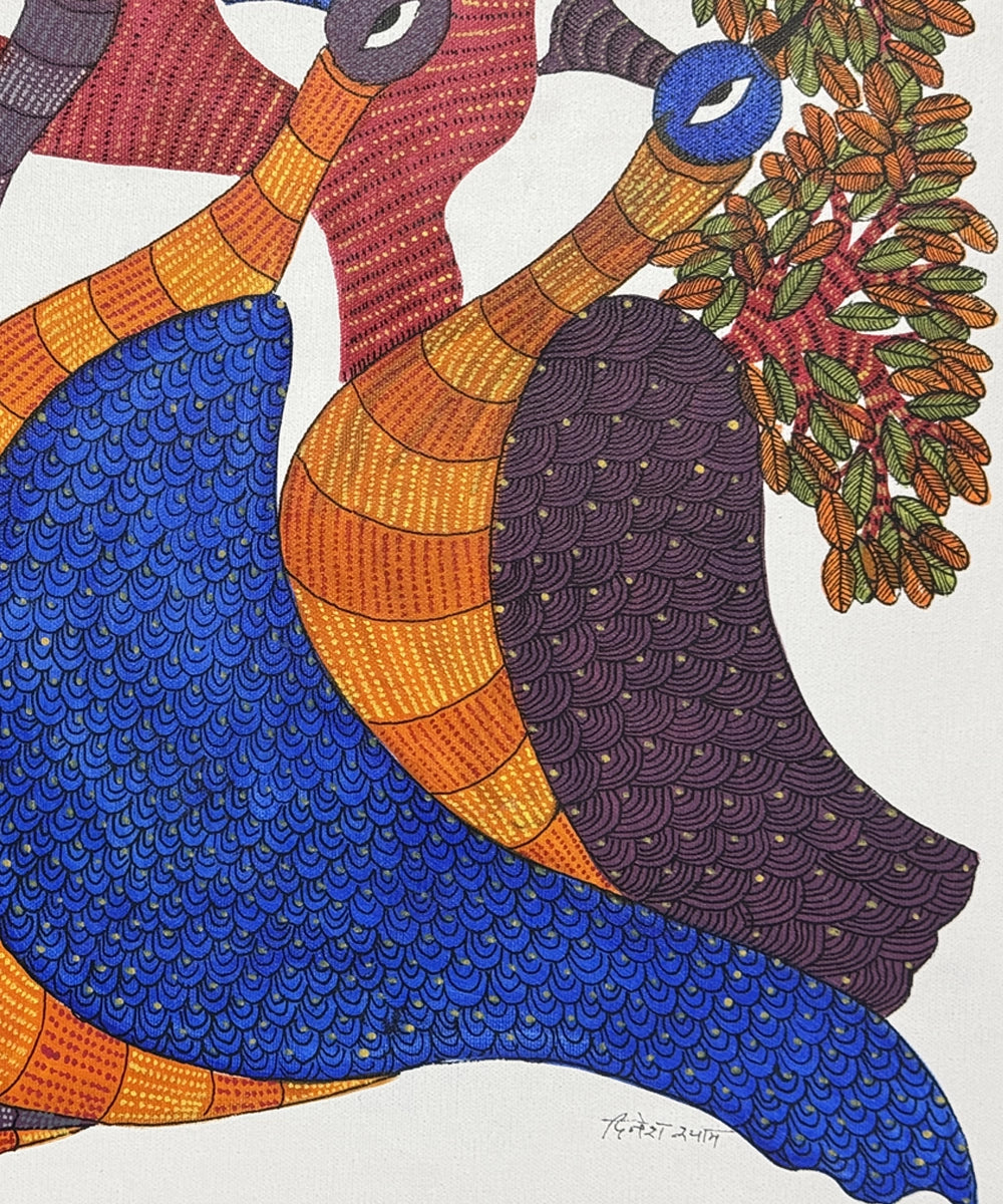 Gond Painting | Peacocks & Tree | 2 x 3 Feet | Unframed