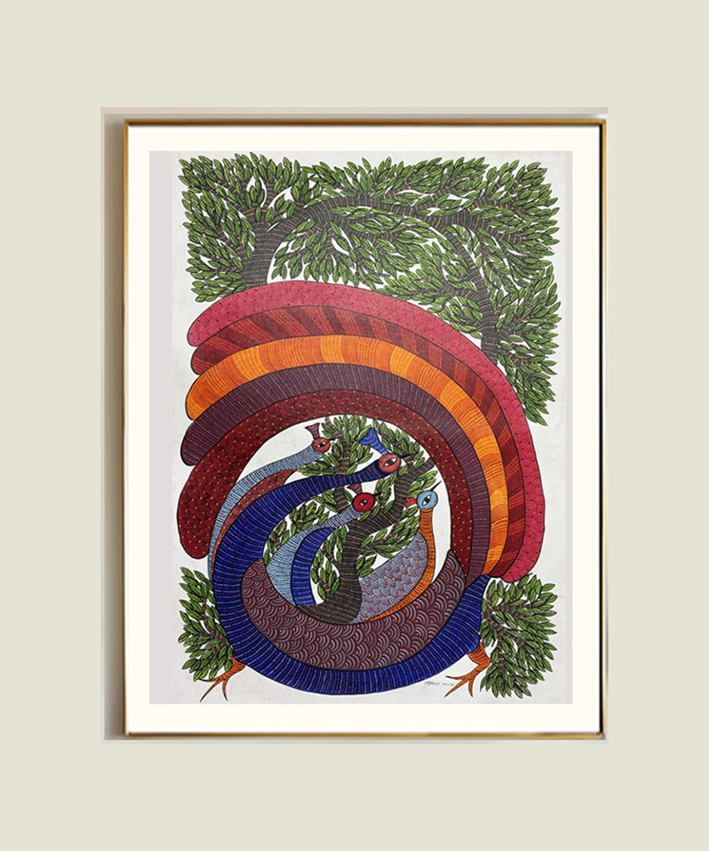 Gond Painting | Dancing Peacocks | 2 x 3 Feet | Unframed