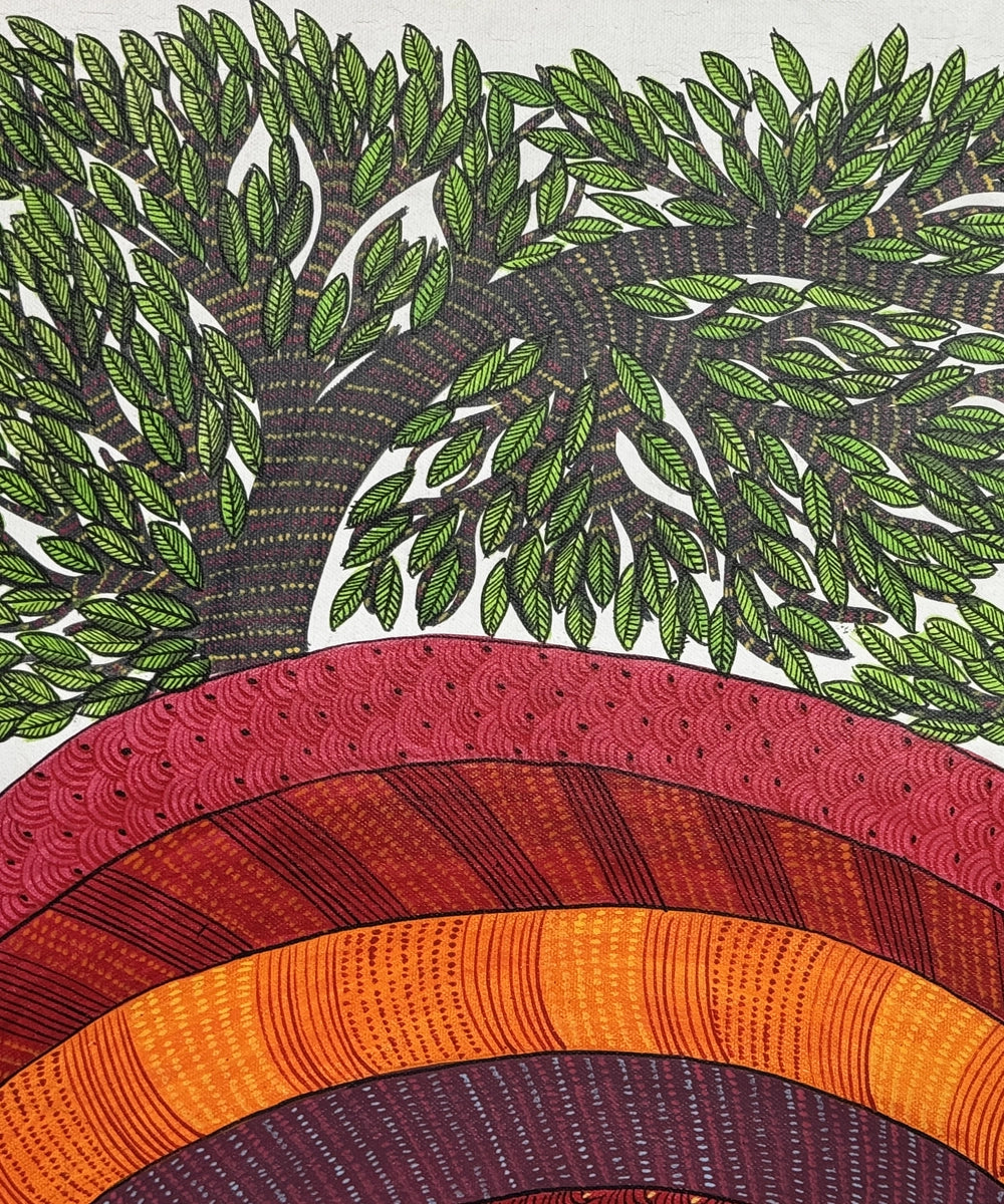 Gond Painting | Dancing Peacocks | 2 x 3 Feet | Unframed