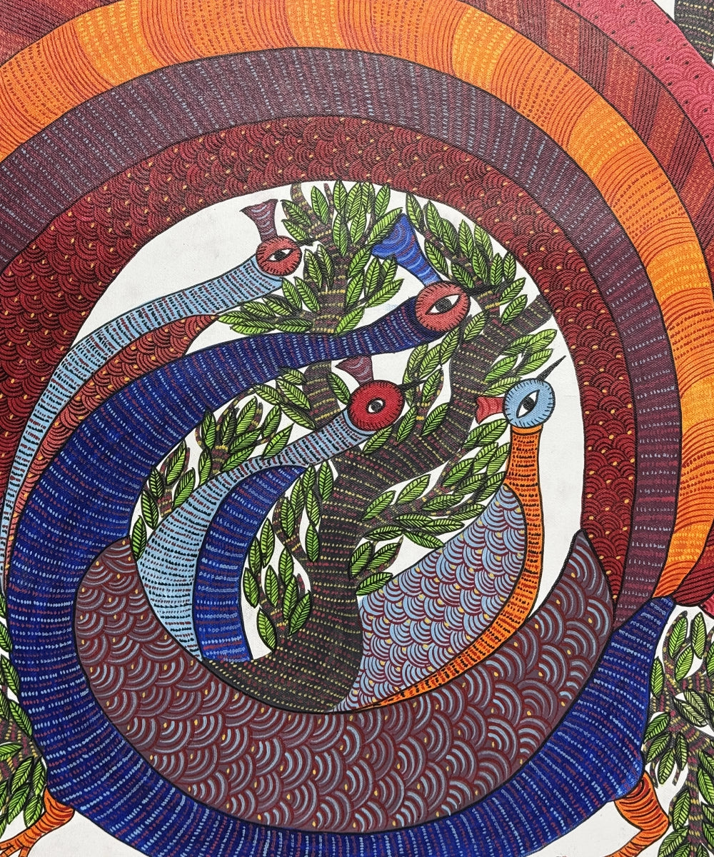 Gond Painting | Dancing Peacocks | 2 x 3 Feet | Unframed