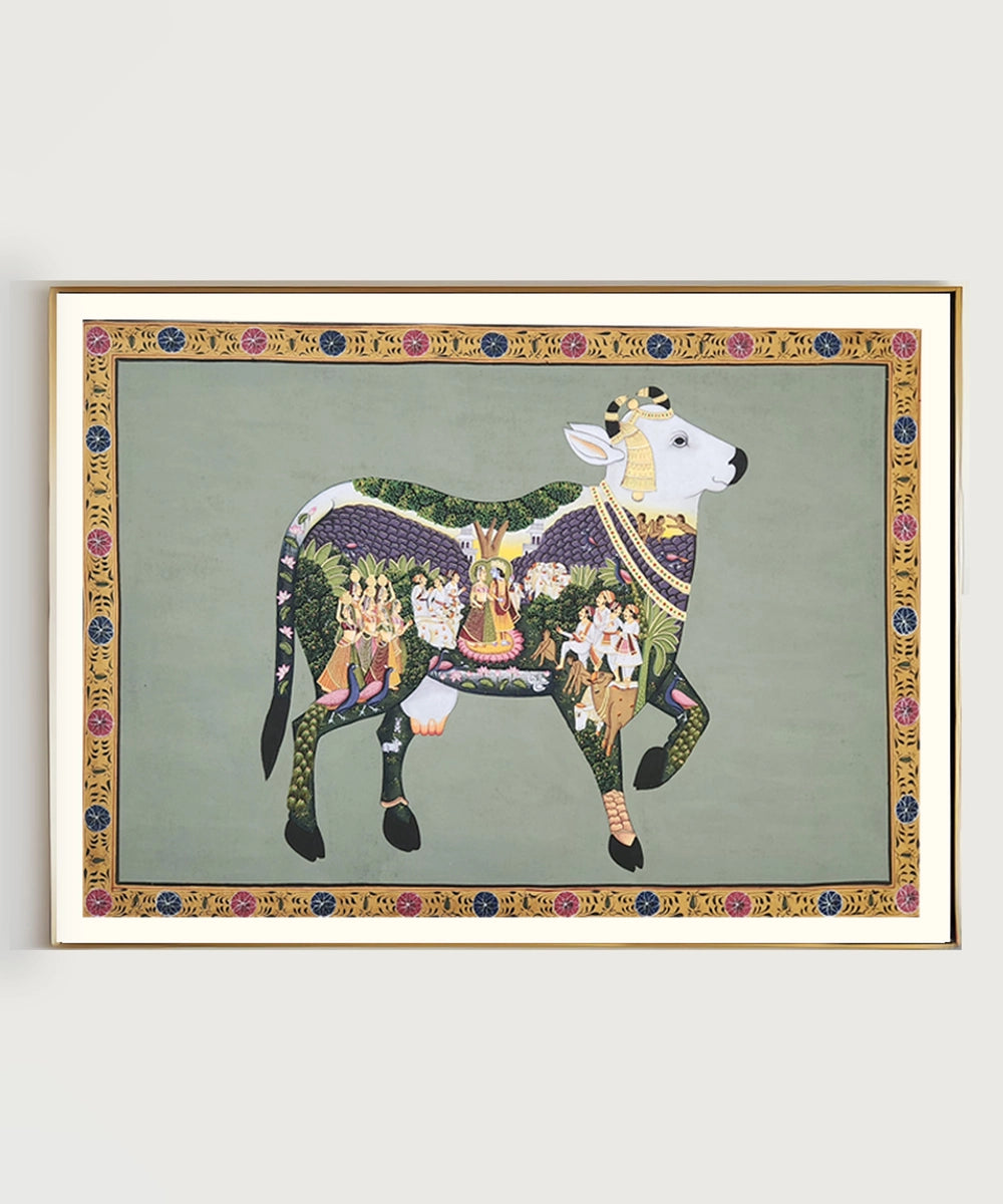 Pichwai Painting On Cloth| Shrinath and Cow| 2x3 Feet | Unframmed