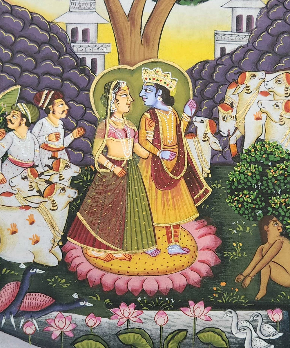 Pichwai Painting On Cloth| Shrinath and Cow| 2x3 Feet | Unframmed